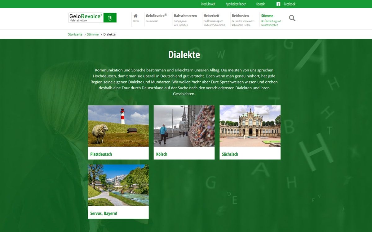 GeloRevoice Screenshot der Dialekte-Website