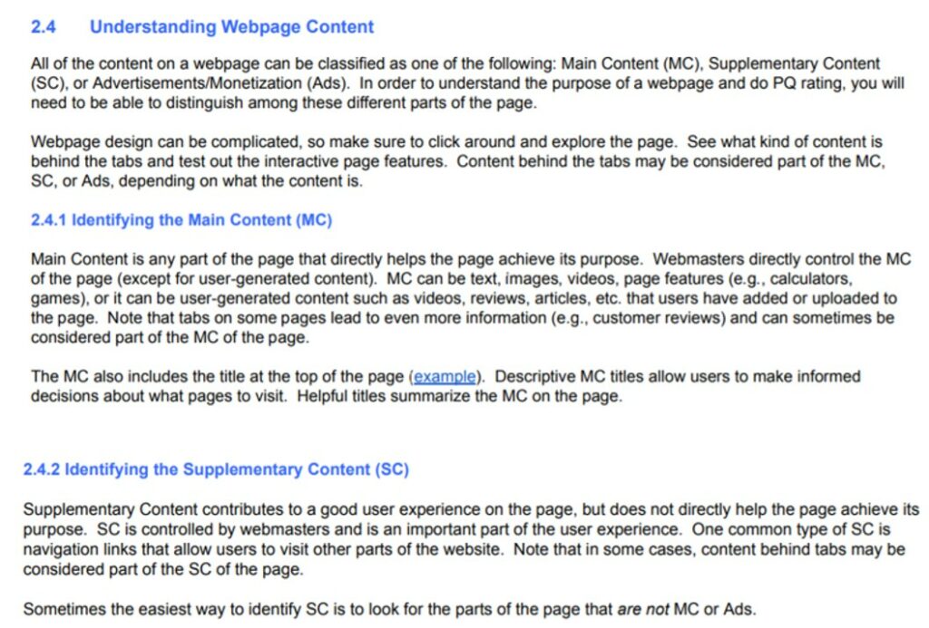 Ausschnitt einer Webseite mit Text über Webseitengestaltung und -inhalte.
