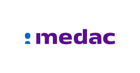 Logo mit blauem und violettem Text 'medac' auf weißem Hintergrund.