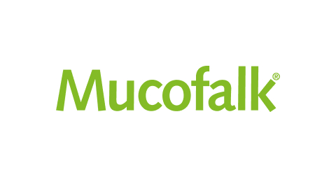 Grüner Schriftzug „Mucofalk“ auf weißem Hintergrund.